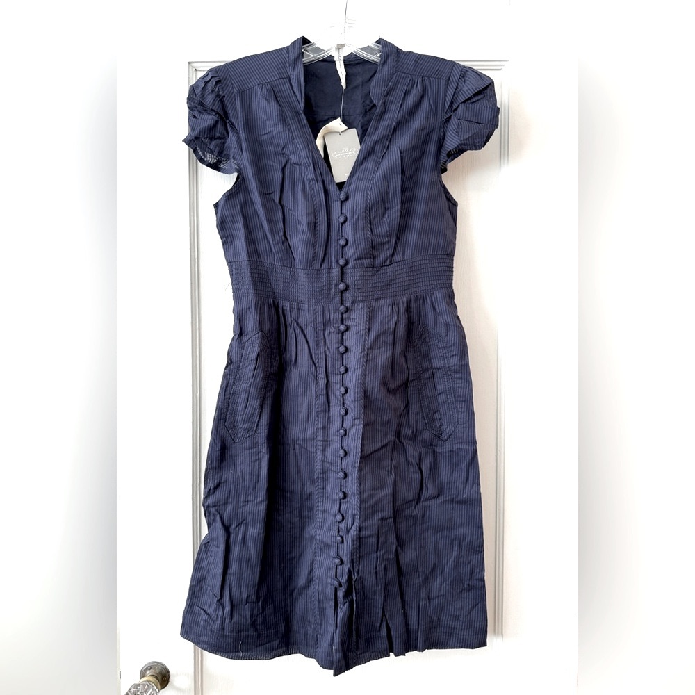 Anthropologie | Maeve Blue "Secret Treasures" Tonal Striped Buttondown Dress - S